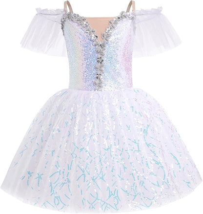 Girls Embroidered Tulle Lace Purple Leotard Dress