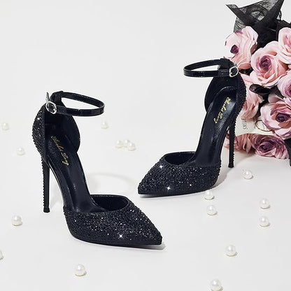 Sophisticated Black Rhinestone Party Wedding Pumps