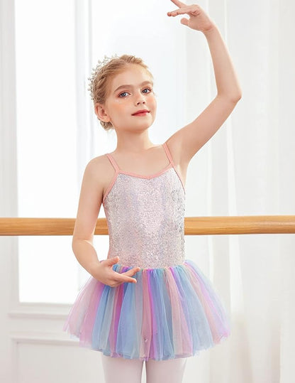 Sequin Tulle Leotard Pink Costume Dress