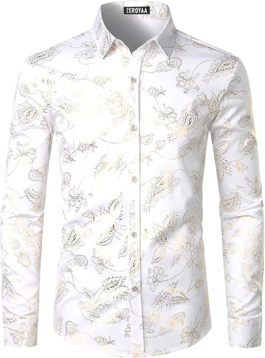 Men's Luxe Long Sleeve Shiny White Shirt