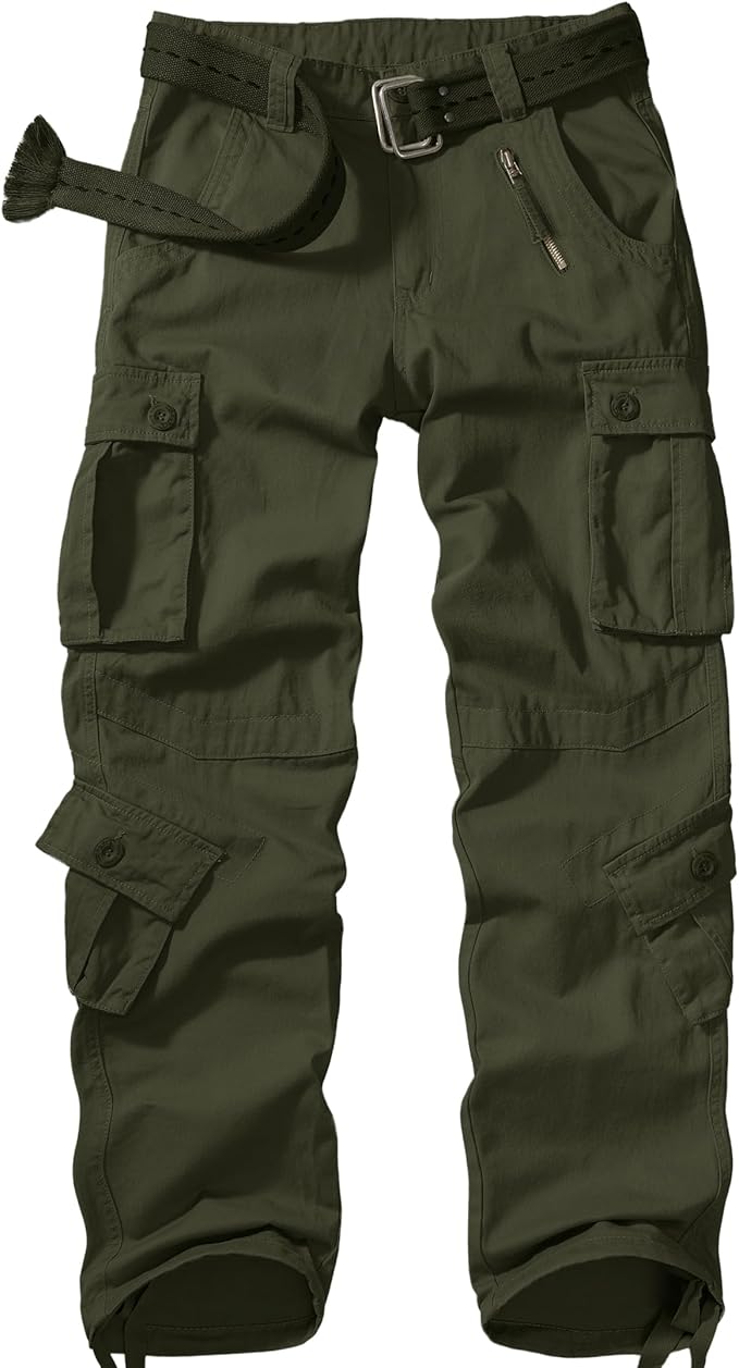 Men's Beige Military Style Cargo Pocket Pants