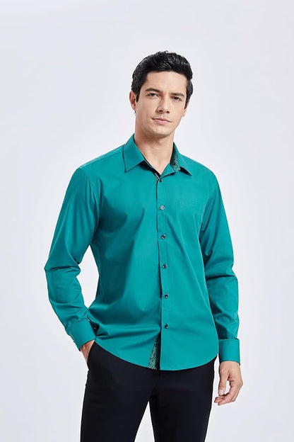 High-Quality Men's Casual Peacock Blue Shirt