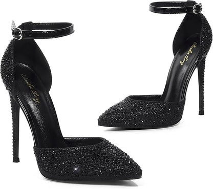 Sophisticated Black Rhinestone Party Wedding Pumps