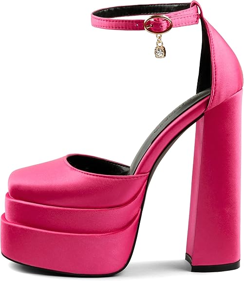 Platform Double Layered Pink Ankle Strap Block Heels