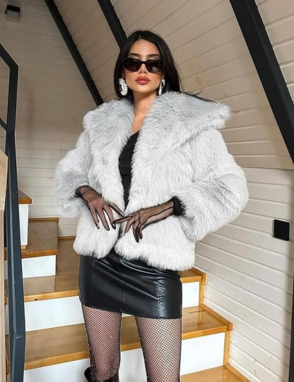 Elegant Faux Fur Light Grey Style Coat