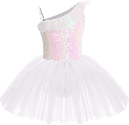 Girl's One Shoulder Pink Tulle Leotard Dress