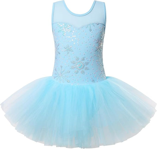 Girl's Ballet Tulle Sparkle Snowflake Blue Costume Leotard