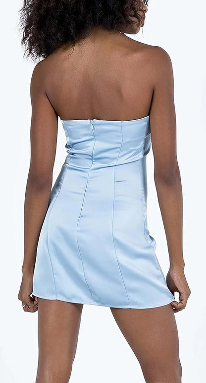 Strapless Holiday Blue Party Dress