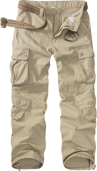 Men's Beige Military Style Cargo Pocket Pants