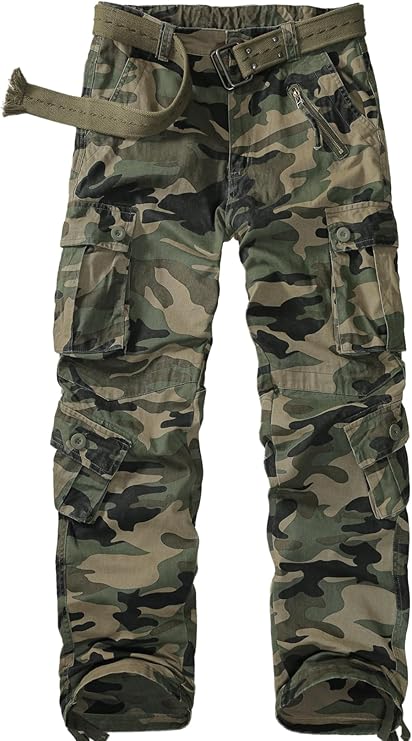 Men's Beige Military Style Cargo Pocket Pants