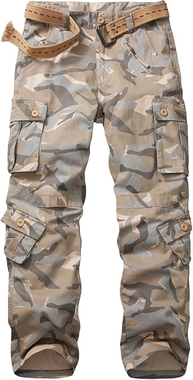 Men's Beige Military Style Cargo Pocket Pants