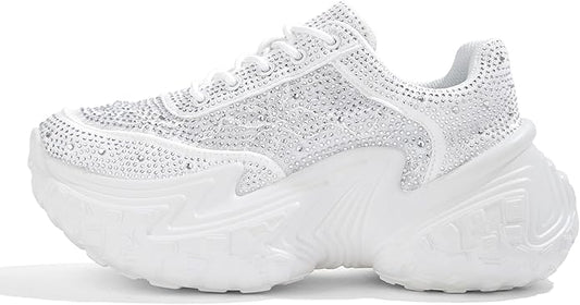 White Rhinestone Butterfly Sparkle Platform Sneakers