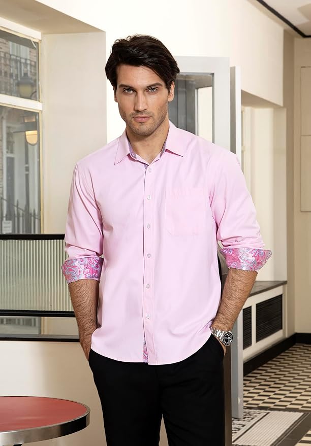 High-Quality Men's Casual Pink-Paisley Shirt