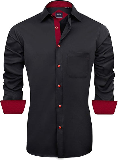 Men's Tailored Button-Down Black-Red Shirt