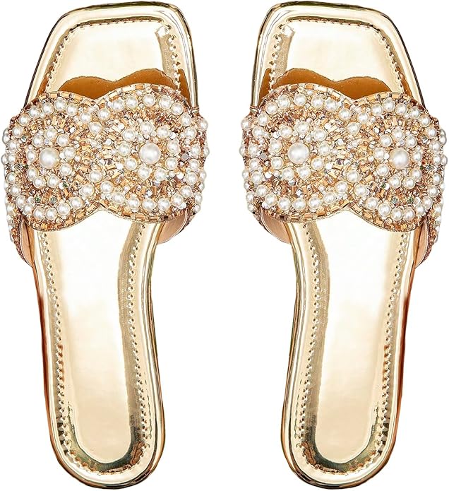 Rhinestone Flat Gold Sandals