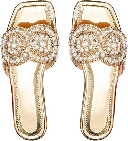 Rhinestone Flat Gold Sandals