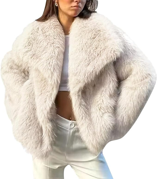 Elegant Faux Fur Beige Style Coat