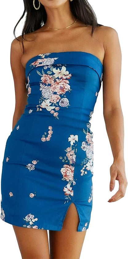 Strapless Holiday Blue Party Dress