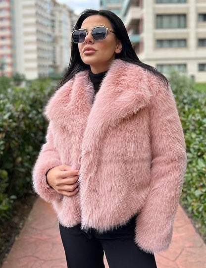 Elegant Faux Fur Light Grey Style Coat