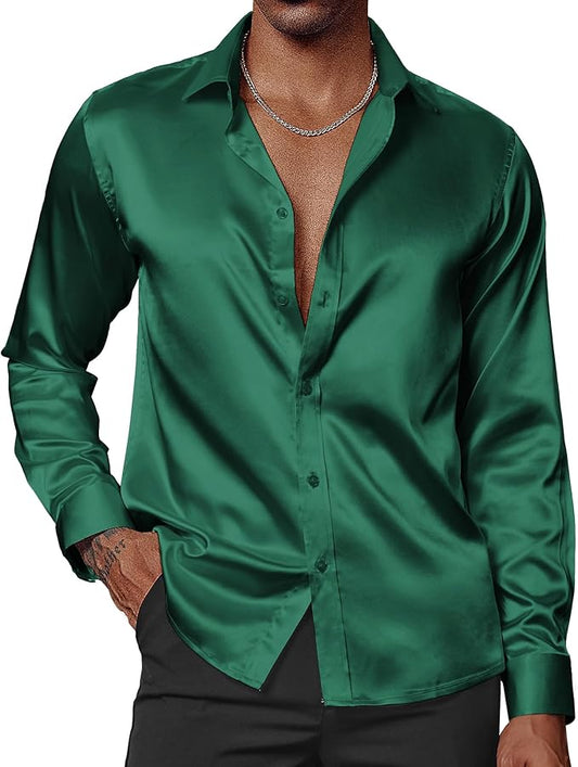 Men's Silk Touch Long Sleeve Green Shirt