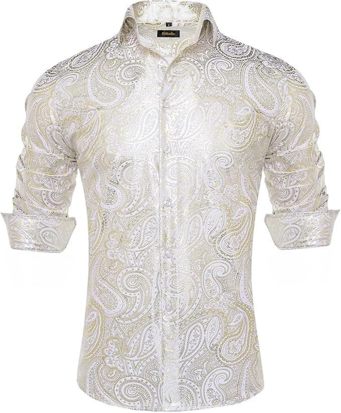 Men's Gold Paisley Printed Long Sleeve Shirt