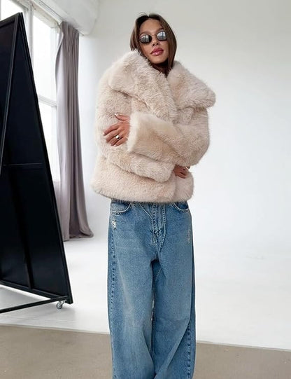 Elegant Faux Fur Light Grey Style Coat