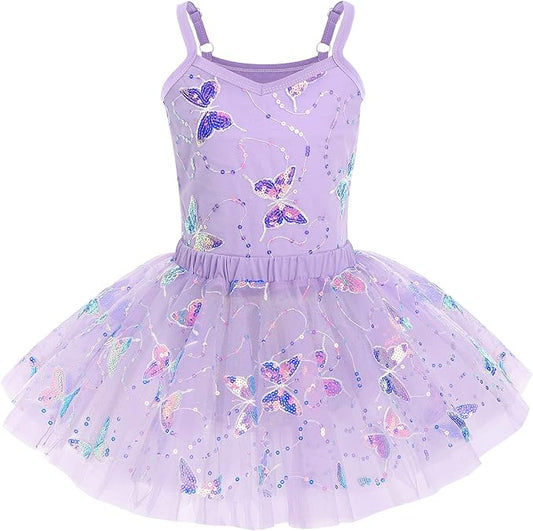 Girl's Butterfly Camisole Purple Leotard Dress