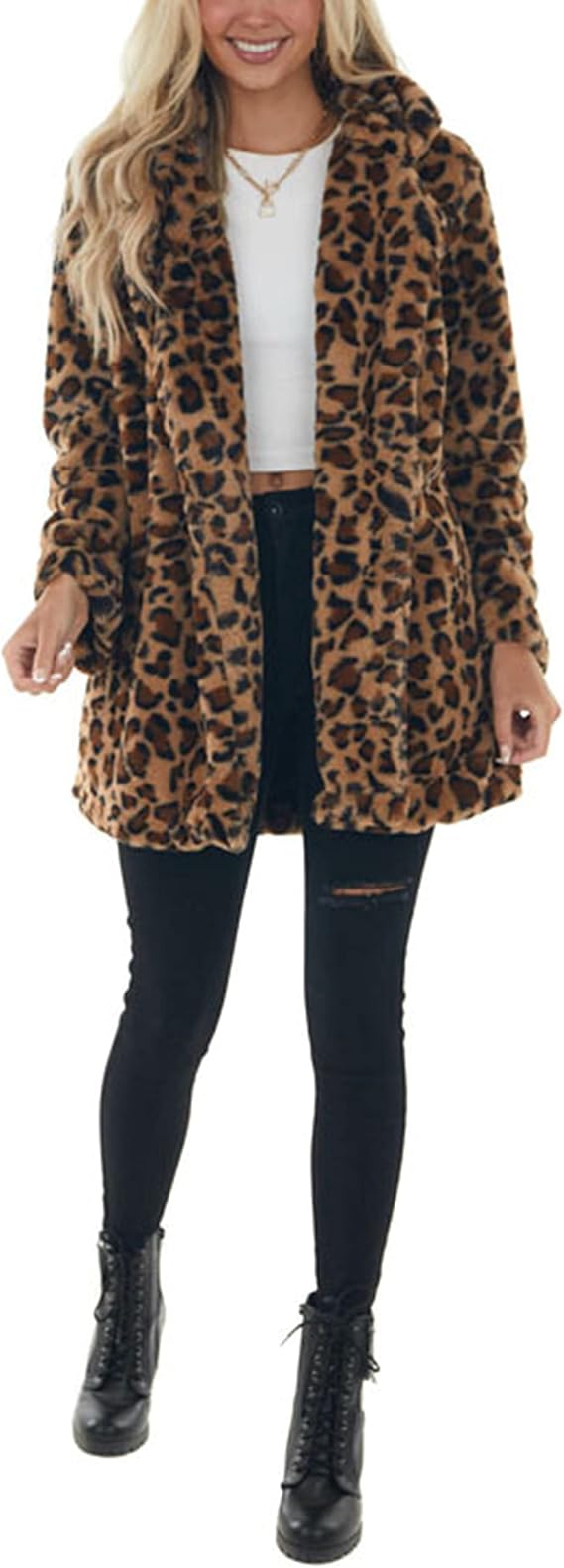 Cheetah White Print Faux Fur Jacket