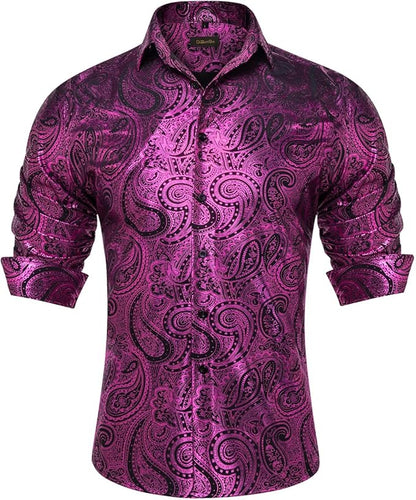 Men's Gold Paisley Printed Long Sleeve Shirt