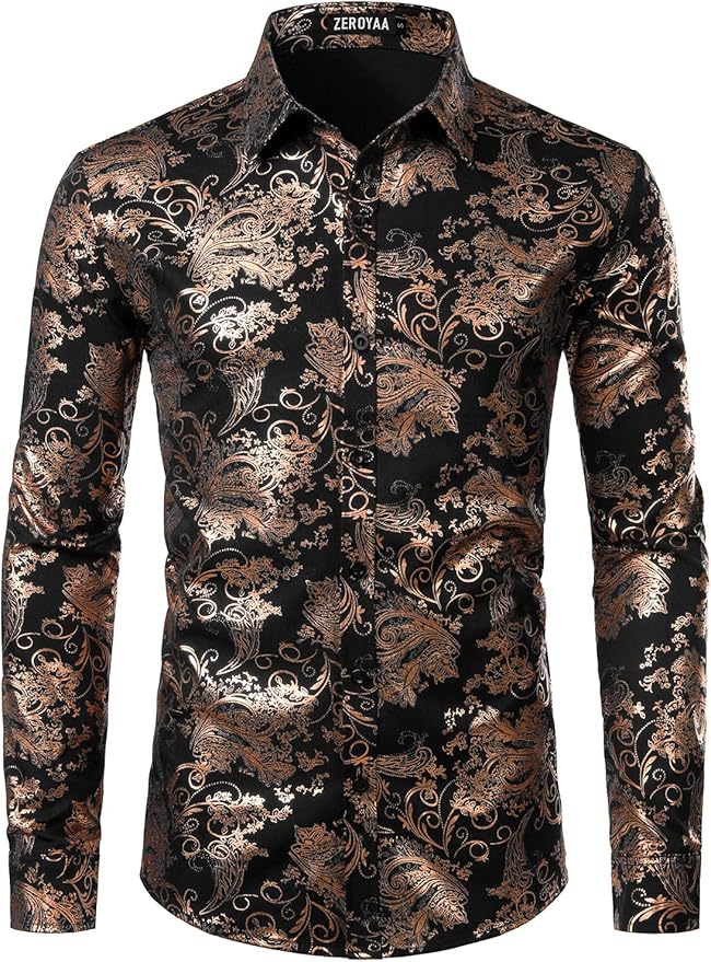 Men's Formal Button Up Black-Bronze Shirt