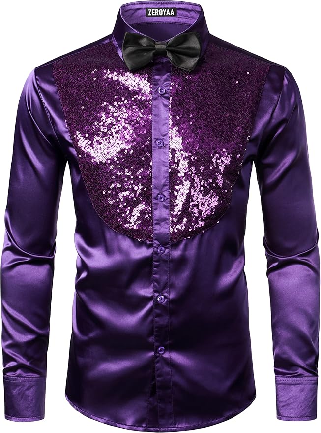 Sleek Men's Formal Long-Sleeve Purple Shirt