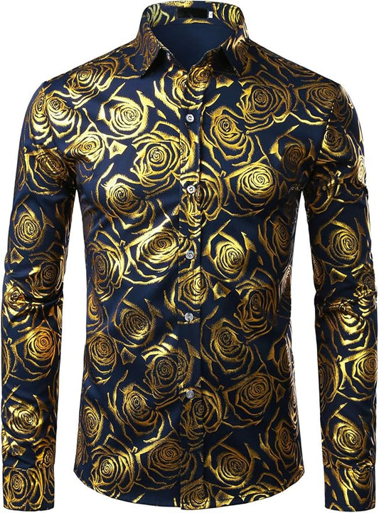 Men's Luxe Long Sleeve Navy-Gold Shirt