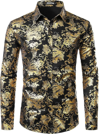 Men's Formal Button Up Gold-Black Shirt