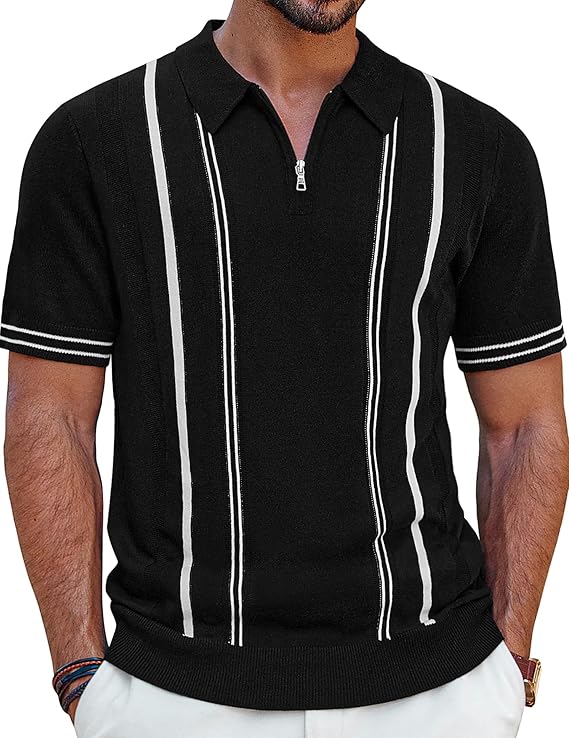 Men's Brown Zippered Polo Short Sleeve Shirt