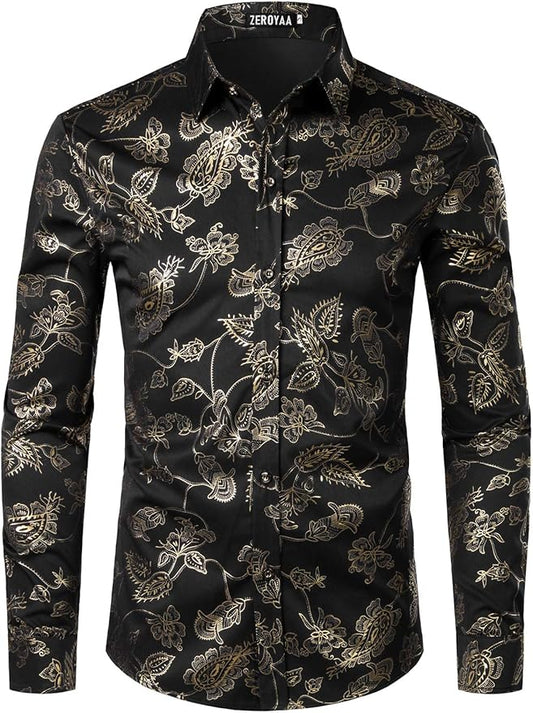 Men's Luxe Long Sleeve Black-Silver Shirt