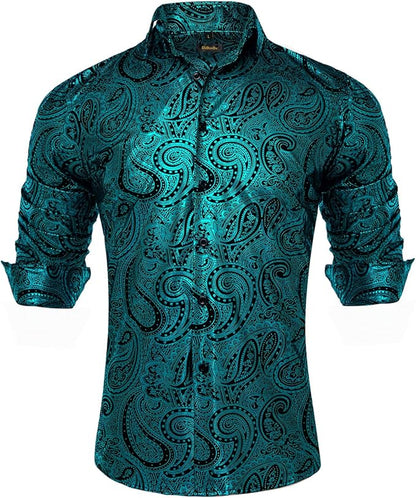 Men's Gold Paisley Printed Long Sleeve Shirt