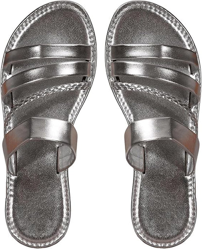 Silver Braided Strappy Flat Sandals