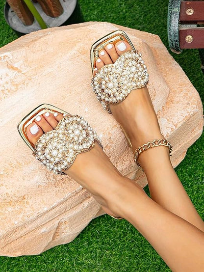 Rhinestone Flat Gold Sandals