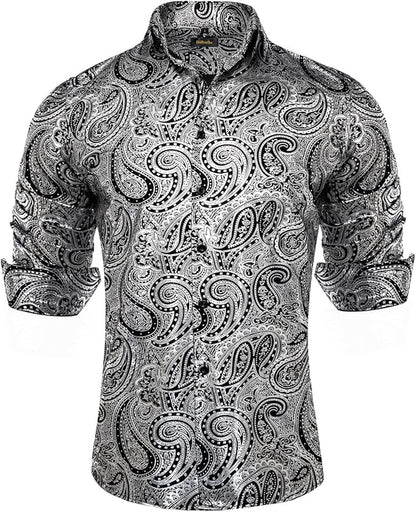 Men's Gold Paisley Printed Long Sleeve Shirt