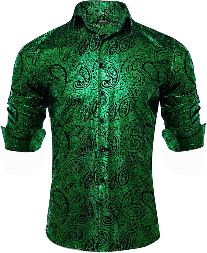 Men's Gold Paisley Printed Long Sleeve Shirt