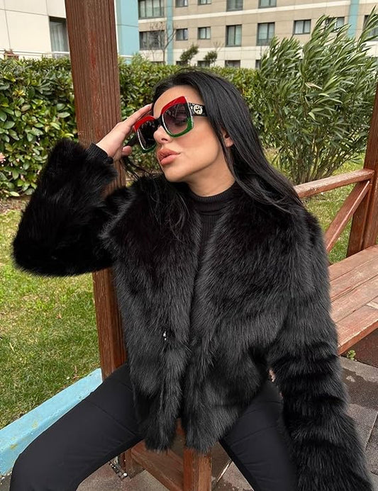 Elegant Faux Fur Black Style Coat