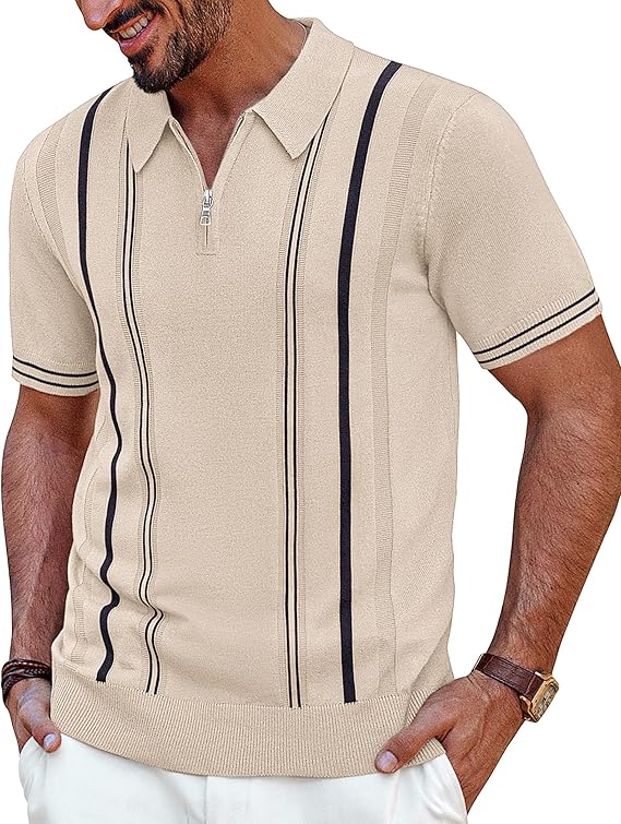 Men's Brown Zippered Polo Short Sleeve Shirt