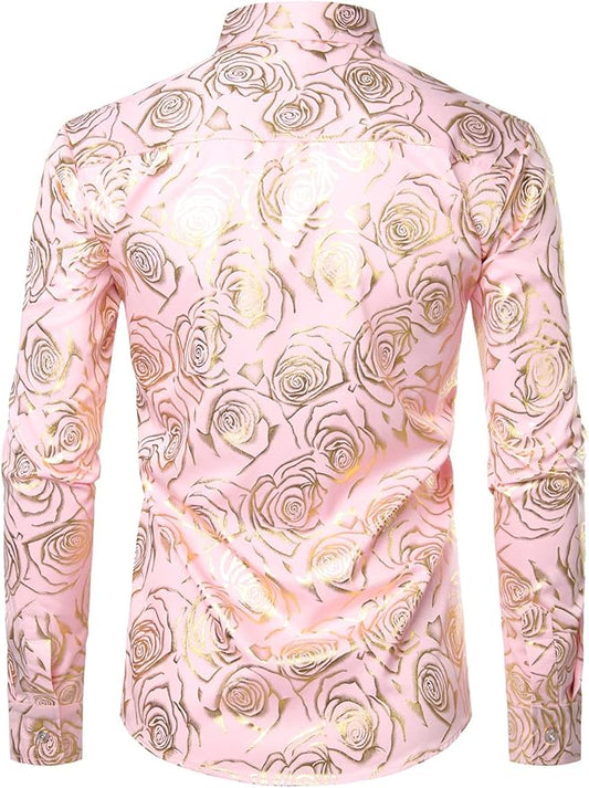 Men's Luxe Long Sleeve Gold-Pink Shirt