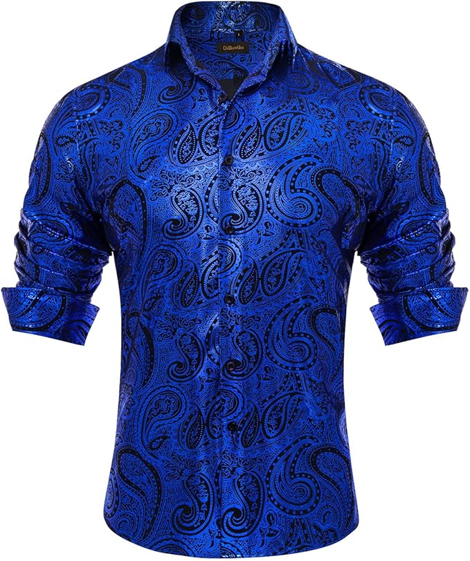 Men's Gold Paisley Printed Long Sleeve Shirt