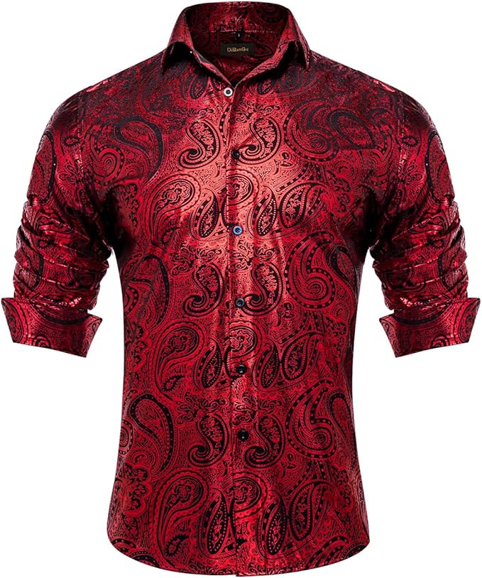 Men's Gold Paisley Printed Long Sleeve Shirt