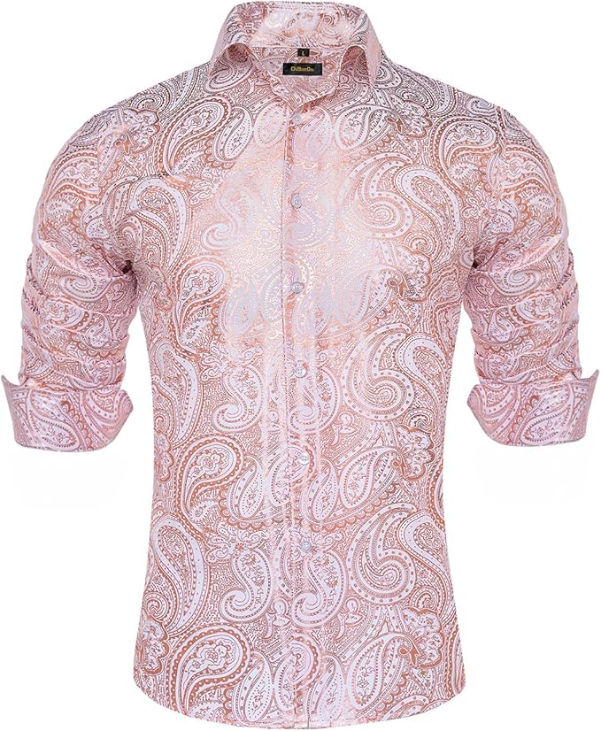 Men's Gold Paisley Printed Long Sleeve Shirt