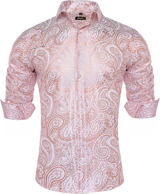 Men's Pink Paisley Printed Long Sleeve Shirt