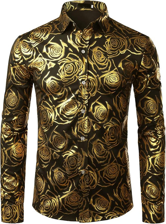 Men's Luxe Long Sleeve Gold-Black Shirt