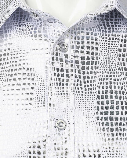 Men's Formal Button Up White-Silver Shirt