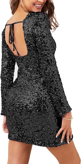 Dance The Night Away Black Sequin Long Sleeve Party Mini Dresses